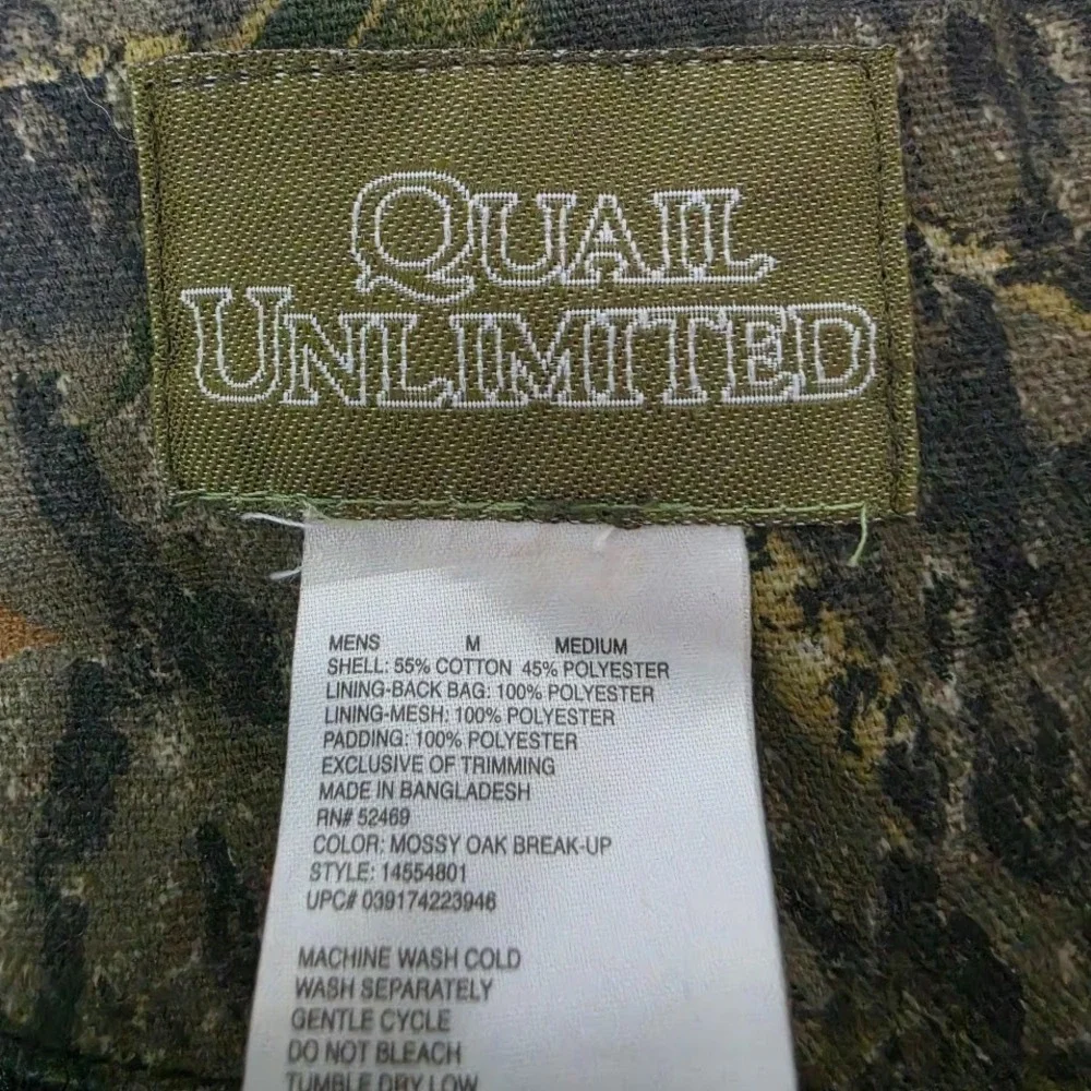 Quail Unlimited Mens Medium Mossy Oak Break Up Camp Dove Hunter Flight Vest M